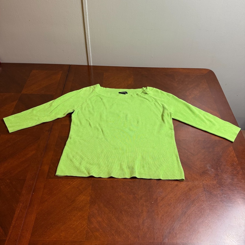 VTG Lime Green Minimalist silk blend Knit‎ Long Sleeve Y2K Sweater Women XL